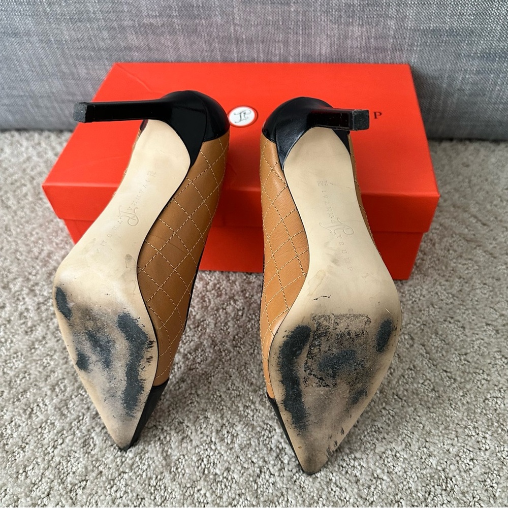 Ivanka Trump Black and Tan Pointy-Toe Heels - Picture 15 of 16